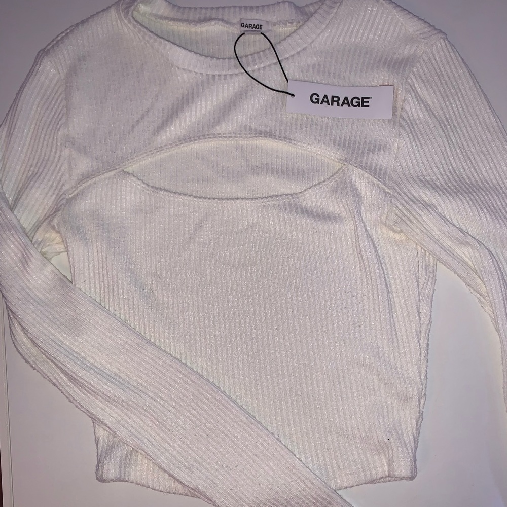 White Garage long sleeve with cut out. size xs.